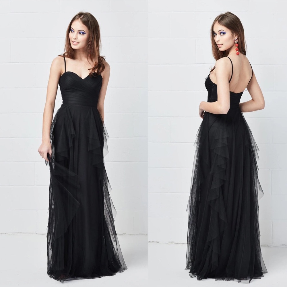 Wtoo Gown Black Modern Ruffle Bridesmaid Dress Layered Tulle Whimsigoth | Sz 10